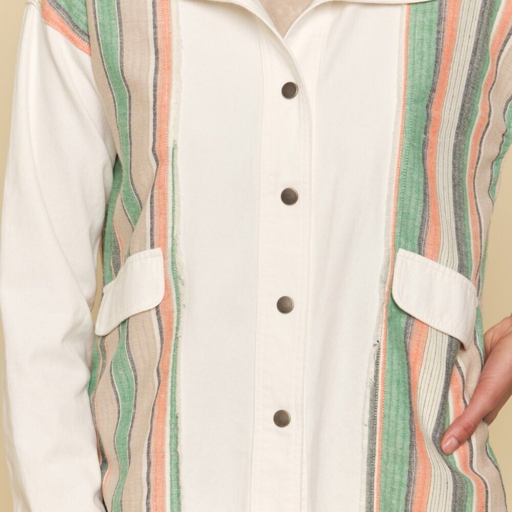 MYSTREE White Button Front Utility Jacket Lightweight Cotton Shacket with Pocket - Picture 7 of 7